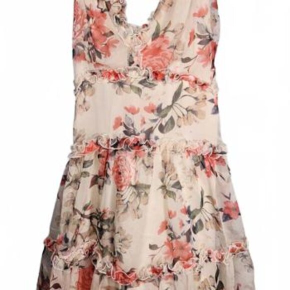 Windsor Flirty in Floral Women's Chiffon Babydoll V Neck Tiered Dress Medium - Picture 1 of 12